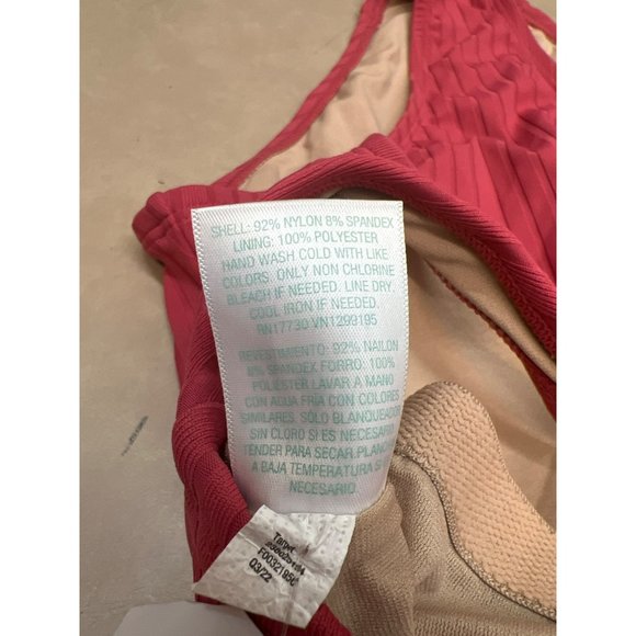 Women's Wide Ribbed Ring Medium Coverage One Piece Swimsuit Kona Sol Red Small - Picture 7 of 8